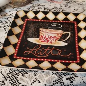 Decorative Latte Square Plate - Black and Cream